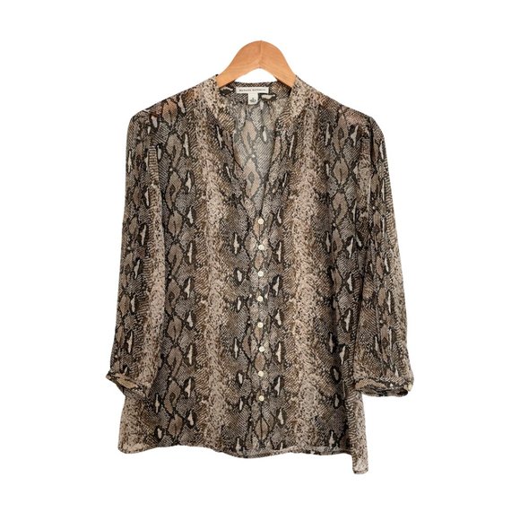 Banana Republic Blouse Women Small Sheer Snake Python Print Brown Black - Picture 3 of 15